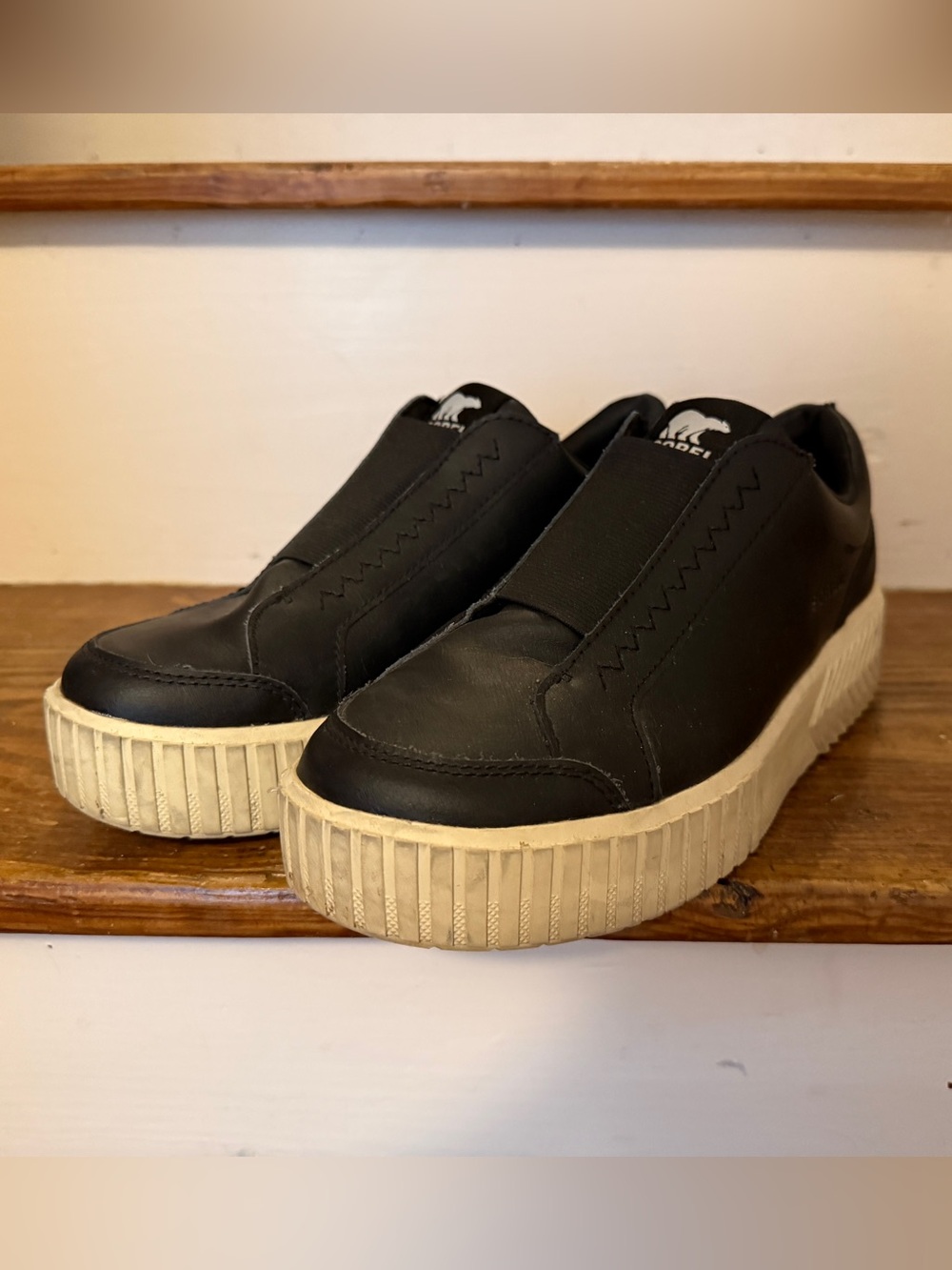 Sorel Black Slip-On Sneakers with Cream Platform Sole